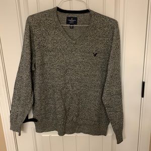 American Eagle V Neck Grey and Black Sweater